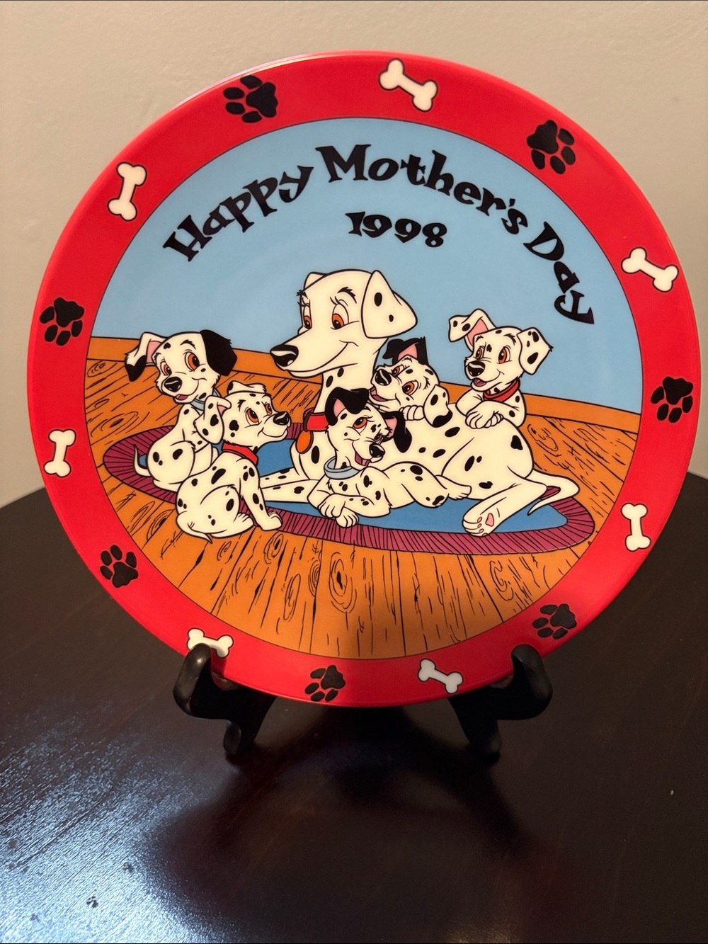 Happy Mother's Day 1998 Decorative Dalmatian Plate- Red and Light Blue